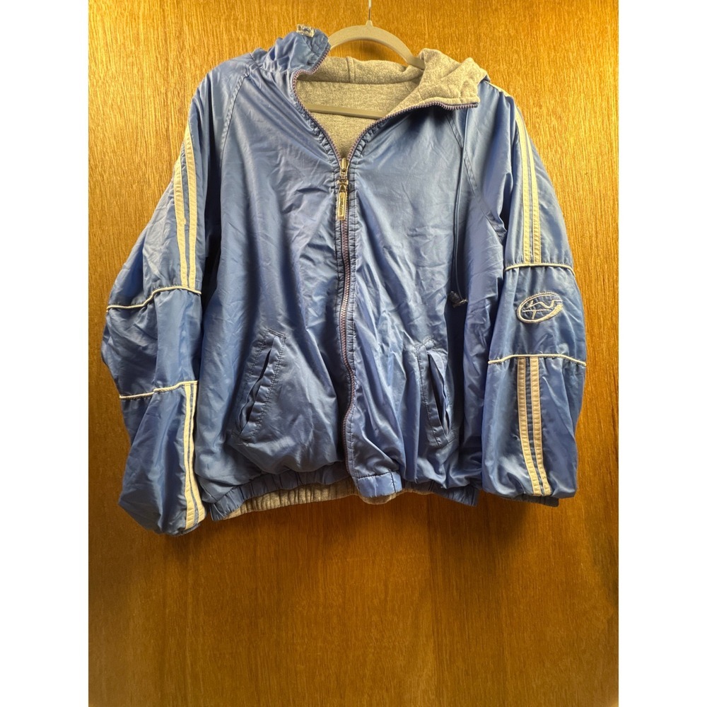 Unisex Weather Tamer Y2K Jacket Size Small Blue Fair Striped Hooded Jersey - Picture 1 of 8